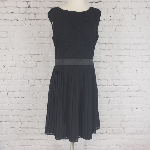 AUW Dresses & Skirts - AUW Black Dress Lace Bodice Chiffon Pleated  Skirt